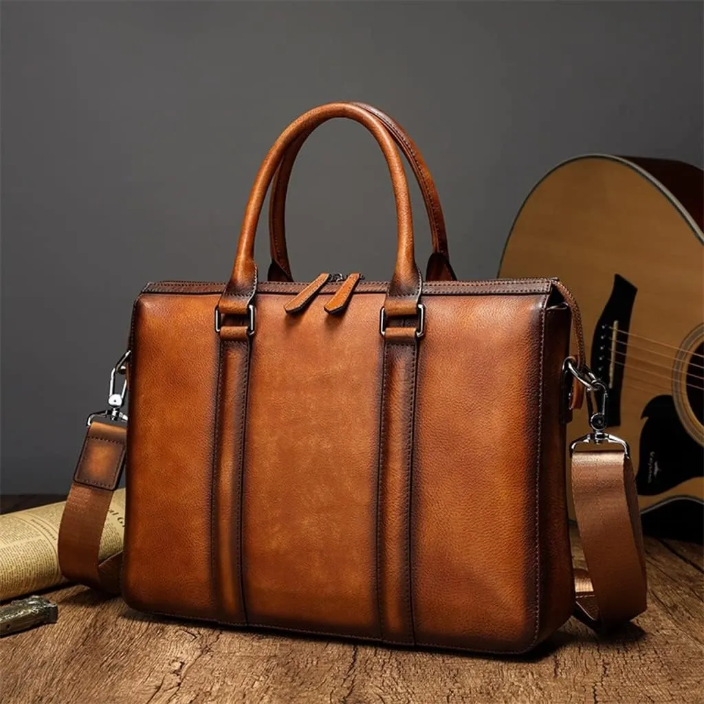 JSEIAJB Briefcase Male Layer Cowhide Crossbody Bag Large Capacity Business Travel Handbag Multifunctional