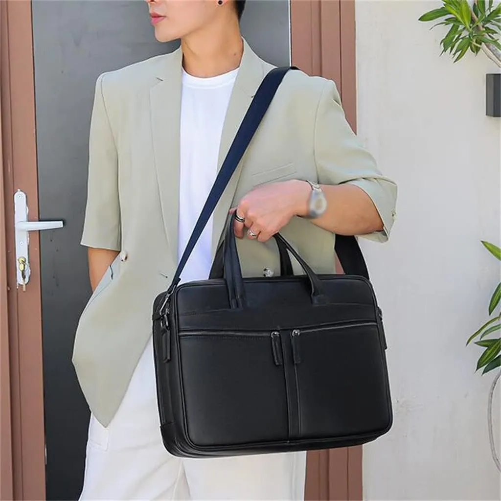 JSEIAJB Business Leather Multi-purpose Three-layer Briefcase Large Capacity Portable Laptop