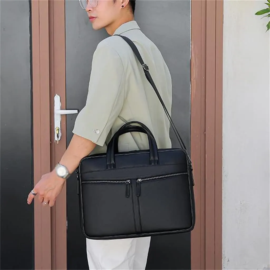 JSEIAJB Business Leather Multi-purpose Three-layer Briefcase Large Capacity Portable Laptop