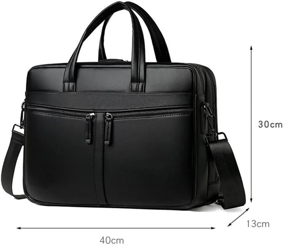 JSEIAJB Business Leather Multi-purpose Three-layer Briefcase Large Capacity Portable Laptop