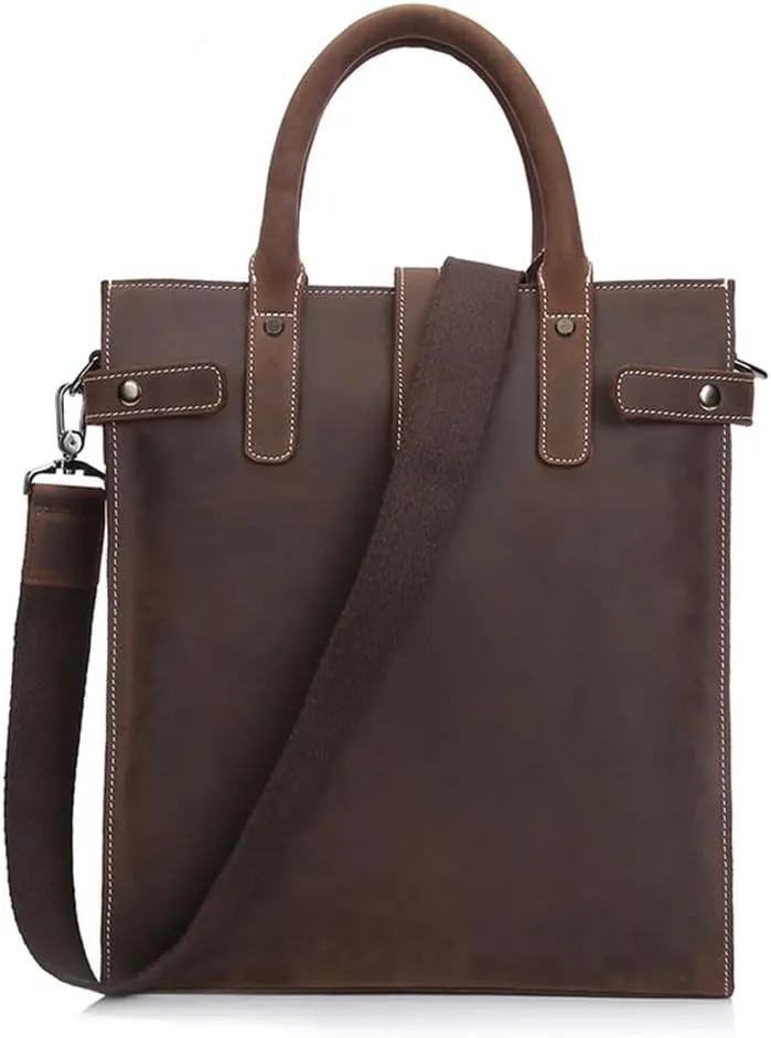 JSEIAJB Genuine Leather Men's Bag Vertical Paragraph Retro Leisure Bag Men's Shoulder Crossbody Bag Business Handbag
