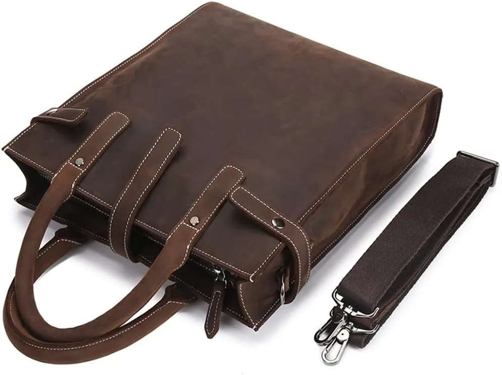 JSEIAJB Genuine Leather Men's Bag Vertical Paragraph Retro Leisure Bag Men's Shoulder Crossbody Bag Business Handbag
