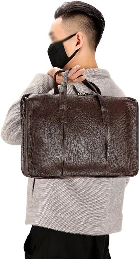 JSEIAJB Men's Bag Leather Men's Handbag Layer Cowhide Computer Business Briefcase Single Shoulder Crossbody