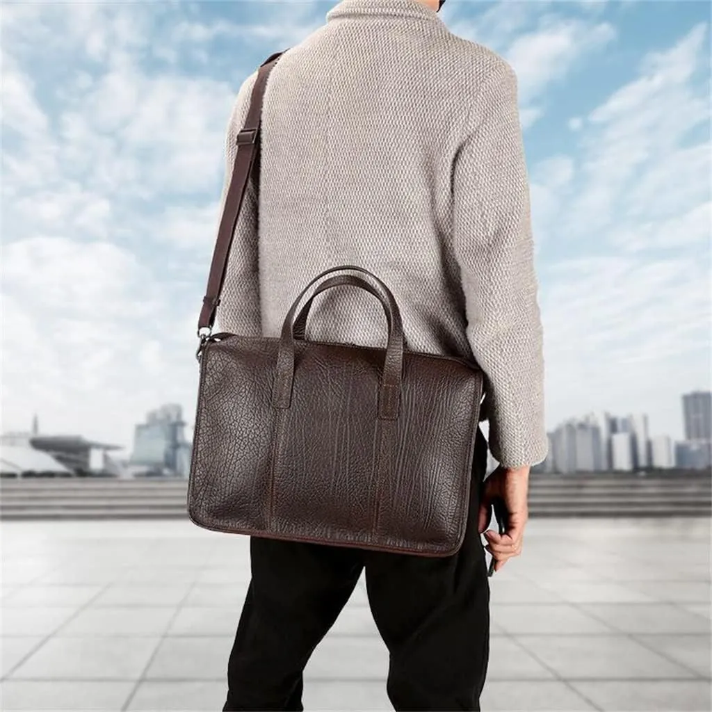 JSEIAJB Men's Bag Leather Men's Handbag Layer Cowhide Computer Business Briefcase Single Shoulder Crossbody