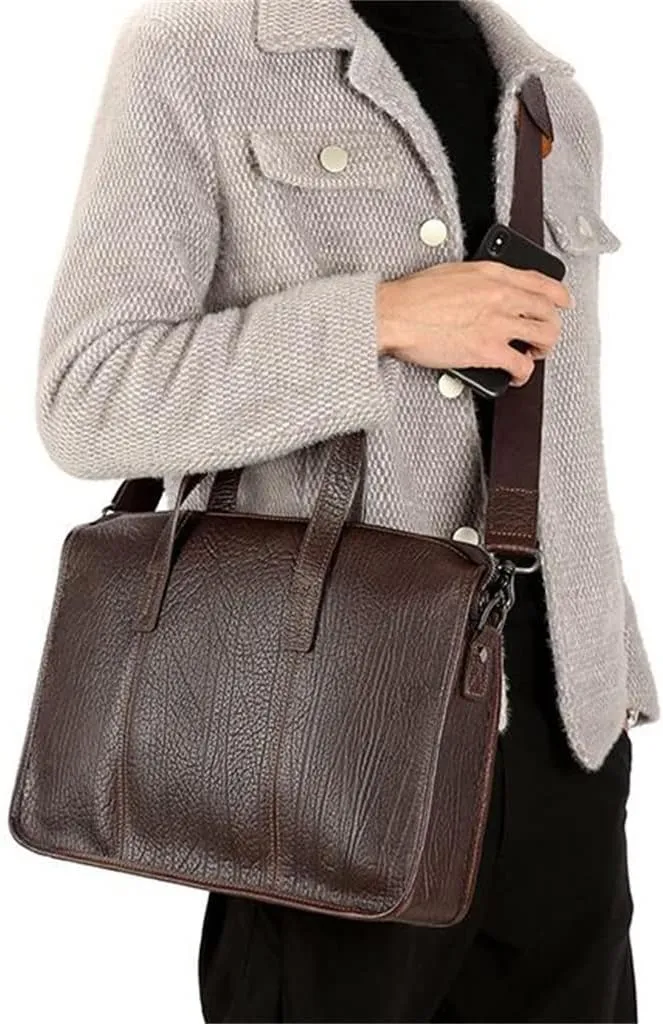 JSEIAJB Men's Bag Leather Men's Handbag Layer Cowhide Computer Business Briefcase Single Shoulder Crossbody