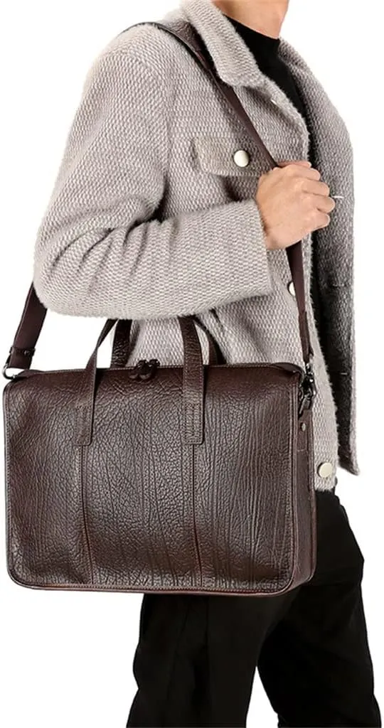 JSEIAJB Men's Bag Leather Men's Handbag Layer Cowhide Computer Business Briefcase Single Shoulder Crossbody