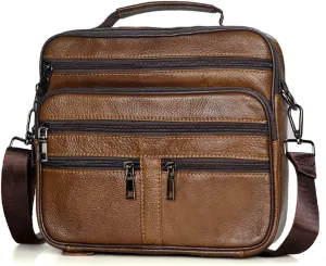 JSEIAJB Men's Genuine Leather Messenger Coffee Middle Size Handbags Tote Men Briefcase
