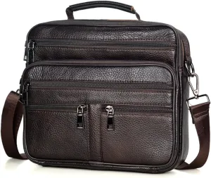 JSEIAJB Men's Genuine Leather Messenger Coffee Middle Size Handbags Tote Men Briefcase