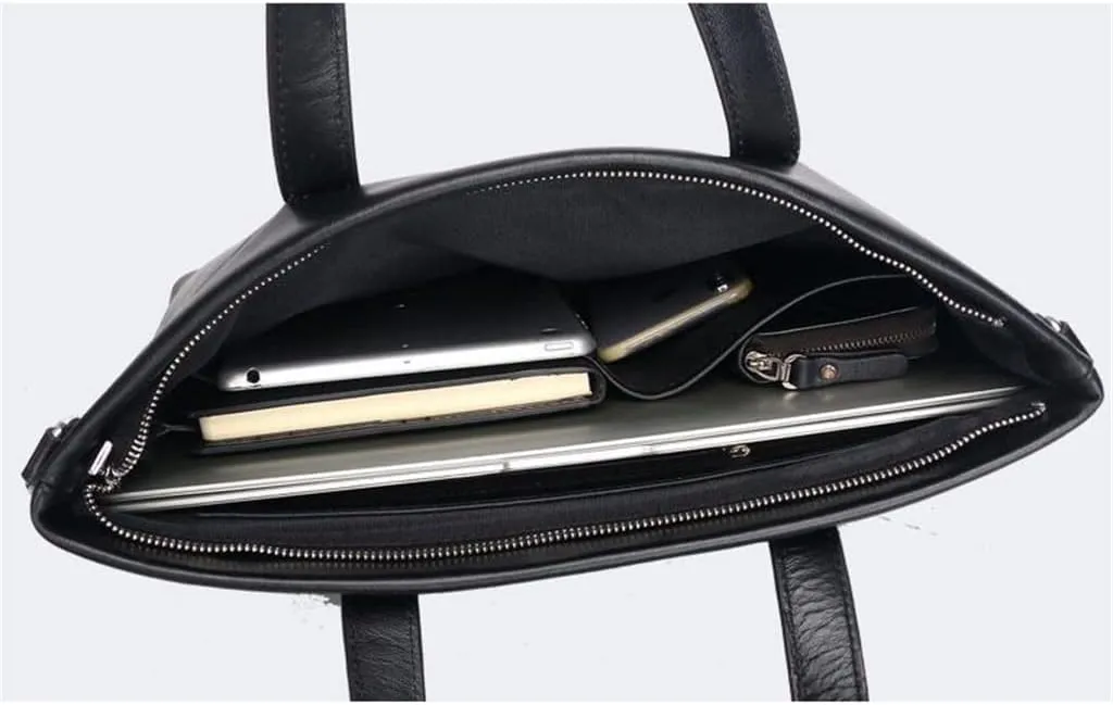 JSEIAJB Men's Leather Business Briefcase Crossbody Bag Layer Cowhide Handbag Computer Bag