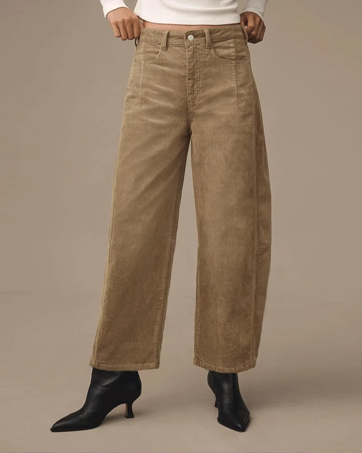 Kedera Mid Rise Barrel Jeans for Women Corduroy Wide Leg Denim Pants Baggy Boyfriend Jeans with Pockets