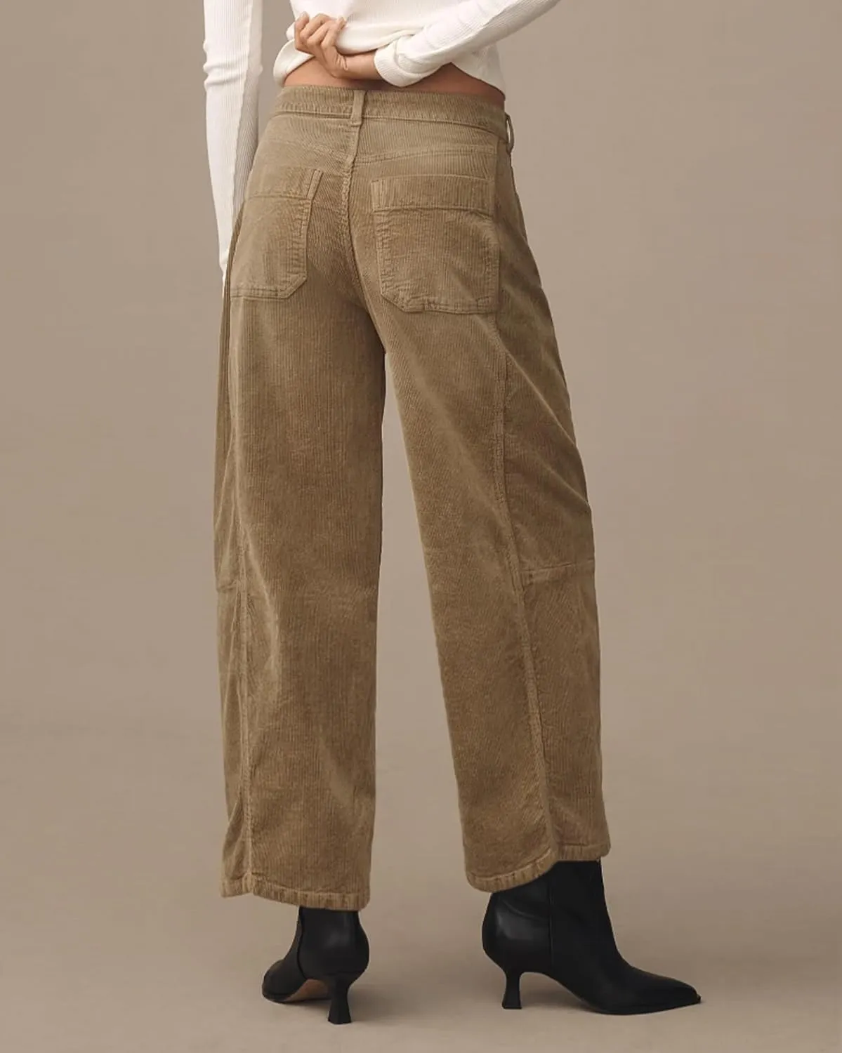 Kedera Mid Rise Barrel Jeans for Women Corduroy Wide Leg Denim Pants Baggy Boyfriend Jeans with Pockets