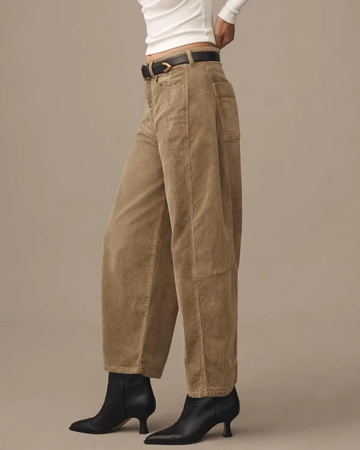 Kedera Mid Rise Barrel Jeans for Women Corduroy Wide Leg Denim Pants Baggy Boyfriend Jeans with Pockets