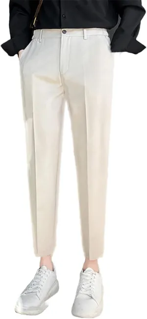 Kelsiop Autumn and Winter Suit Pants Men's Elastic Business Elastic Waist Slim Ankle Length Trousers Thick Pants Large Size