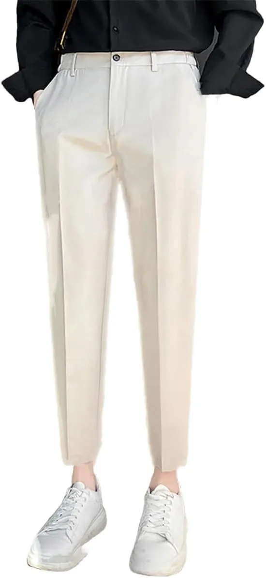 Kelsiop Autumn and Winter Suit Pants Men's Elastic Business Elastic Waist Slim Ankle Length Trousers Thick Pants Large Size