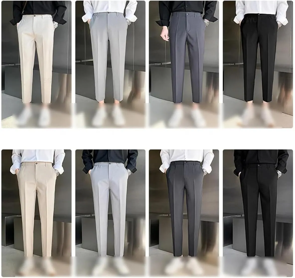 Kelsiop Autumn and Winter Suit Pants Men's Elastic Business Elastic Waist Slim Ankle Length Trousers Thick Pants Large Size