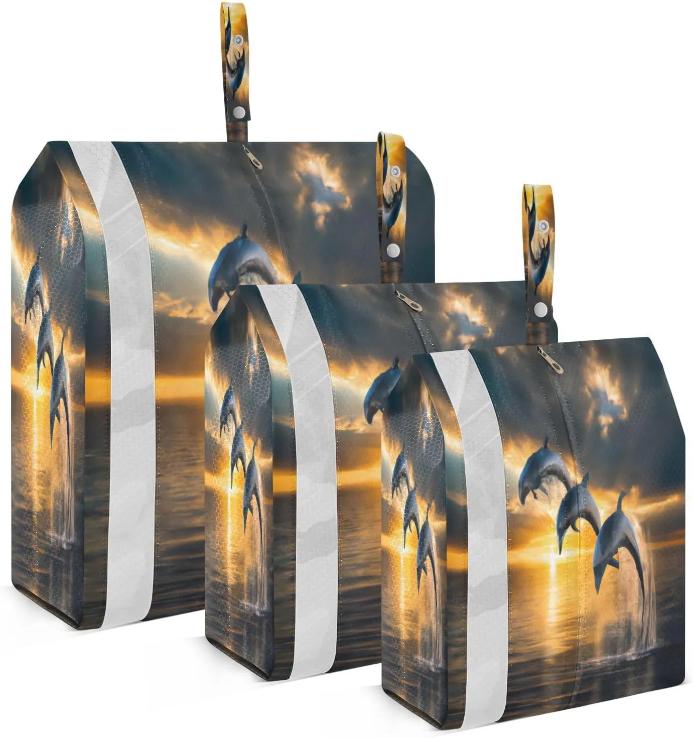 Kigai Cute Dolphin Travel Cubes for Packing 3 PCS Travel Luggage Packing Organizer Foldable Suitcase Storage Bag, Travel Accessories