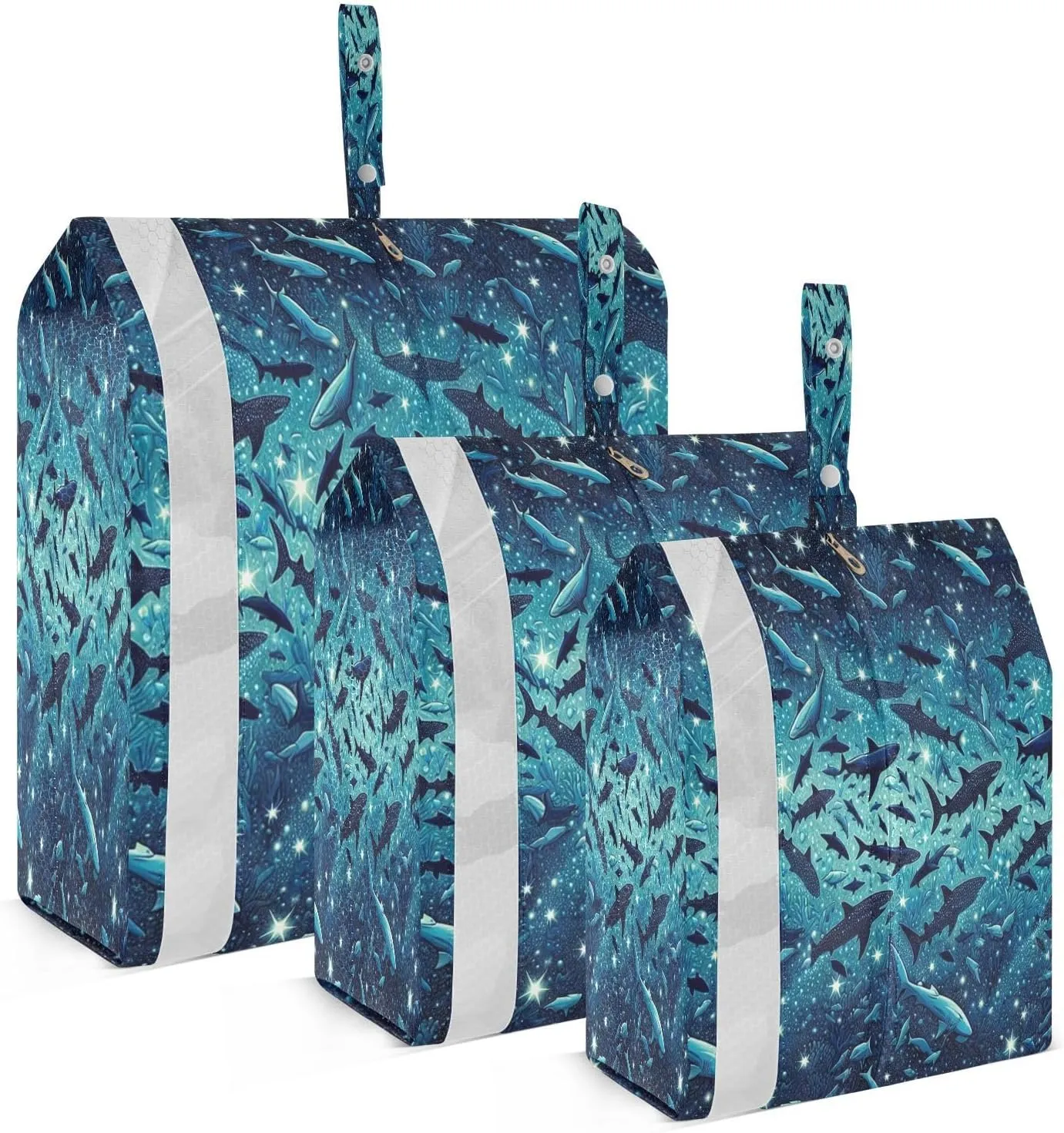 Kigai Cute Shark Travel Cubes for Packing 3 PCS Travel Luggage Packing Organizer Foldable Suitcase Storage Bag, Travel Accessories