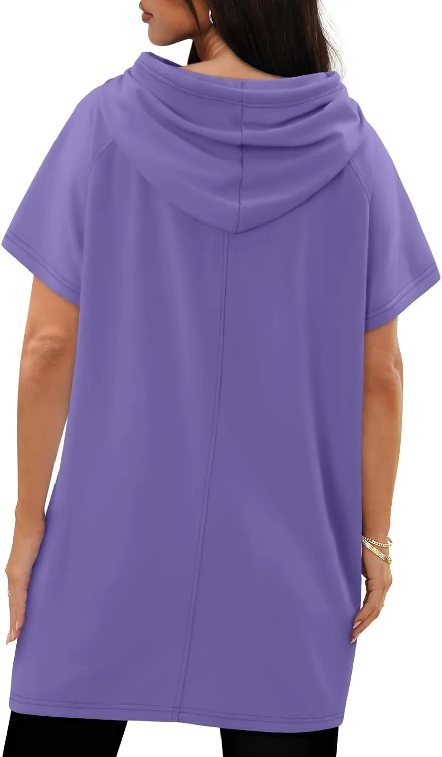 KISSMODA Long Shirts for Women Plus Size Summer Dresses 2025 Pullover Hoodies Short Sleeve Tunic Tops With Pockets
