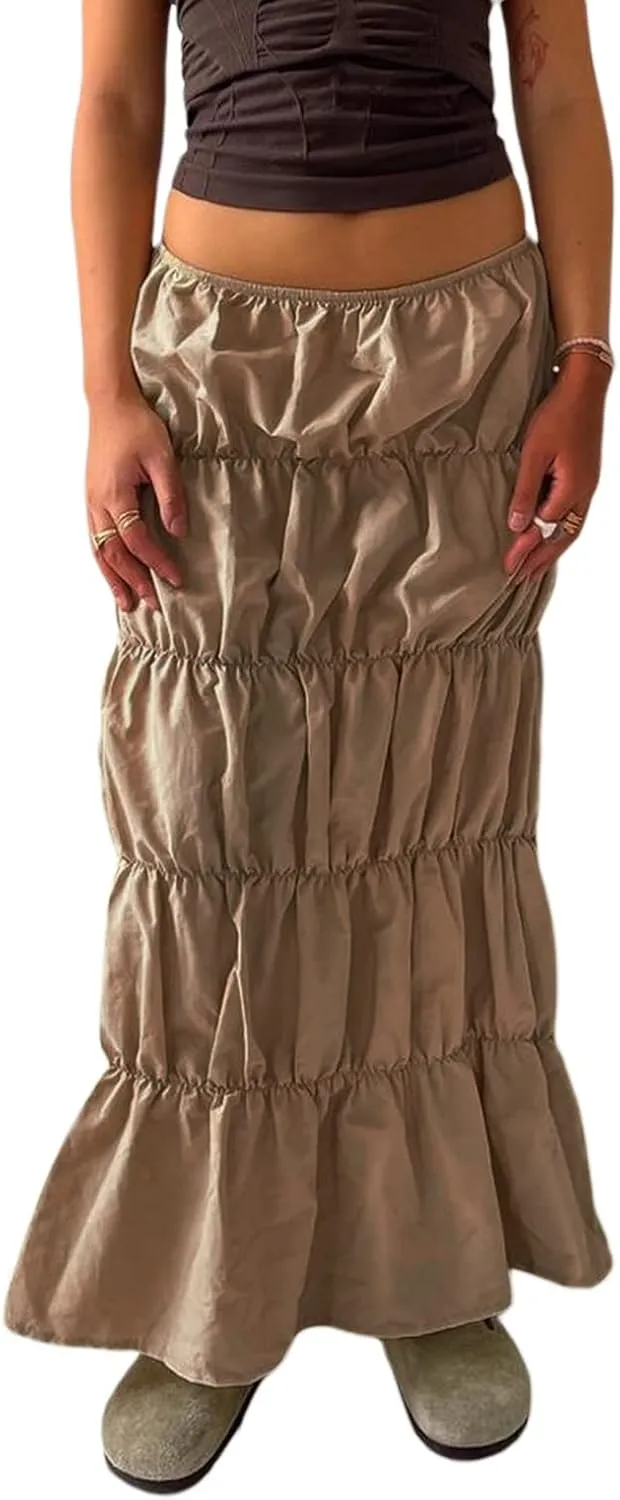 KMBANGI Women Y2k Bodycon Long Skirt Solid Sexy Wrapped Midi Cargo SkirtAnkle Length Pencil Skirts Streetwear