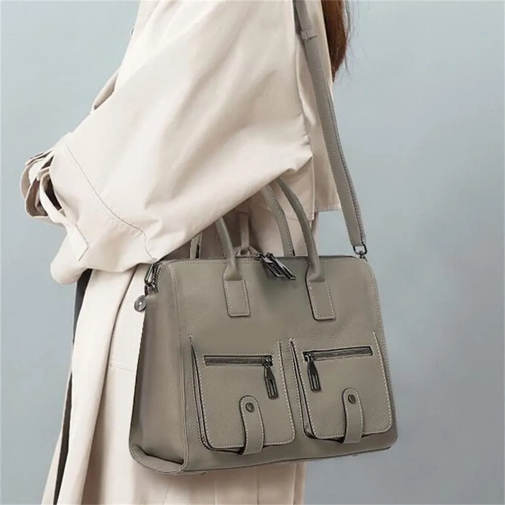 Korean Version Of The First Layer Of Cowhide Commuter Office Handbag Leather Large Capacity Briefcase
