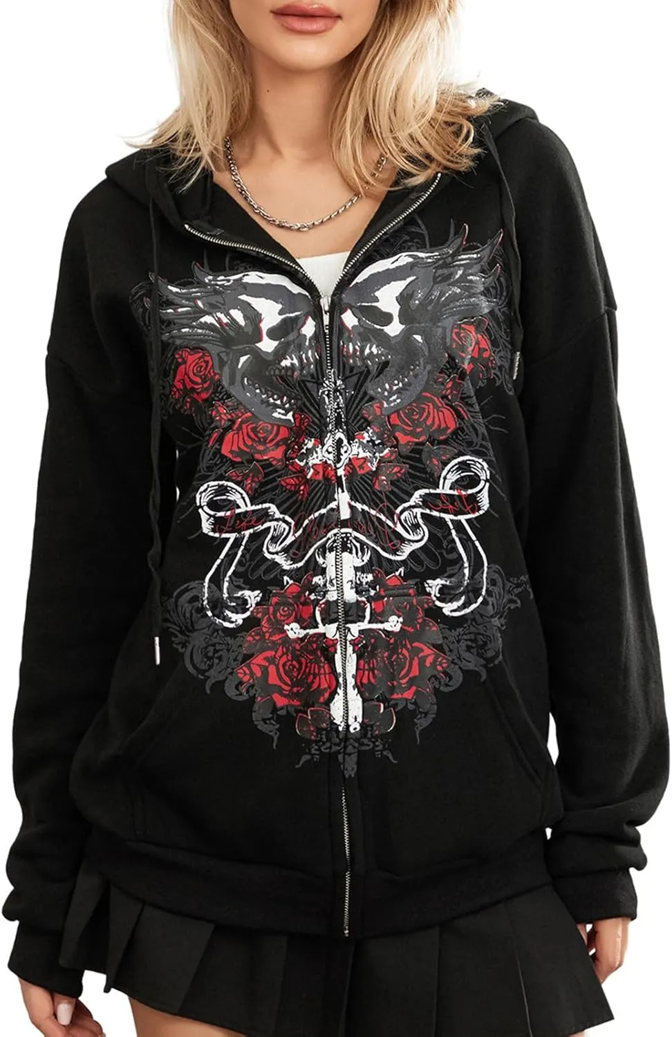 KOSUSANILL Women Y2K Zip Up Hoodie Long Sleeve Fairy Grunge Graphic Sweatshirt Vintage Aesthetic Jacket Oversized Streetwear