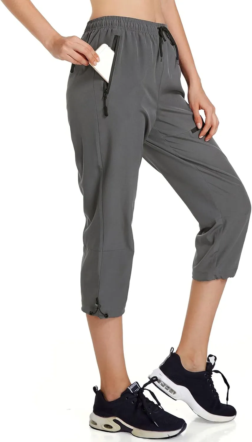 Ksmien Women's Lightweight Hiking Capri Pants Quick Dry Workout Cargo Capris Water Resistant UPF 50  Zipped Pockets