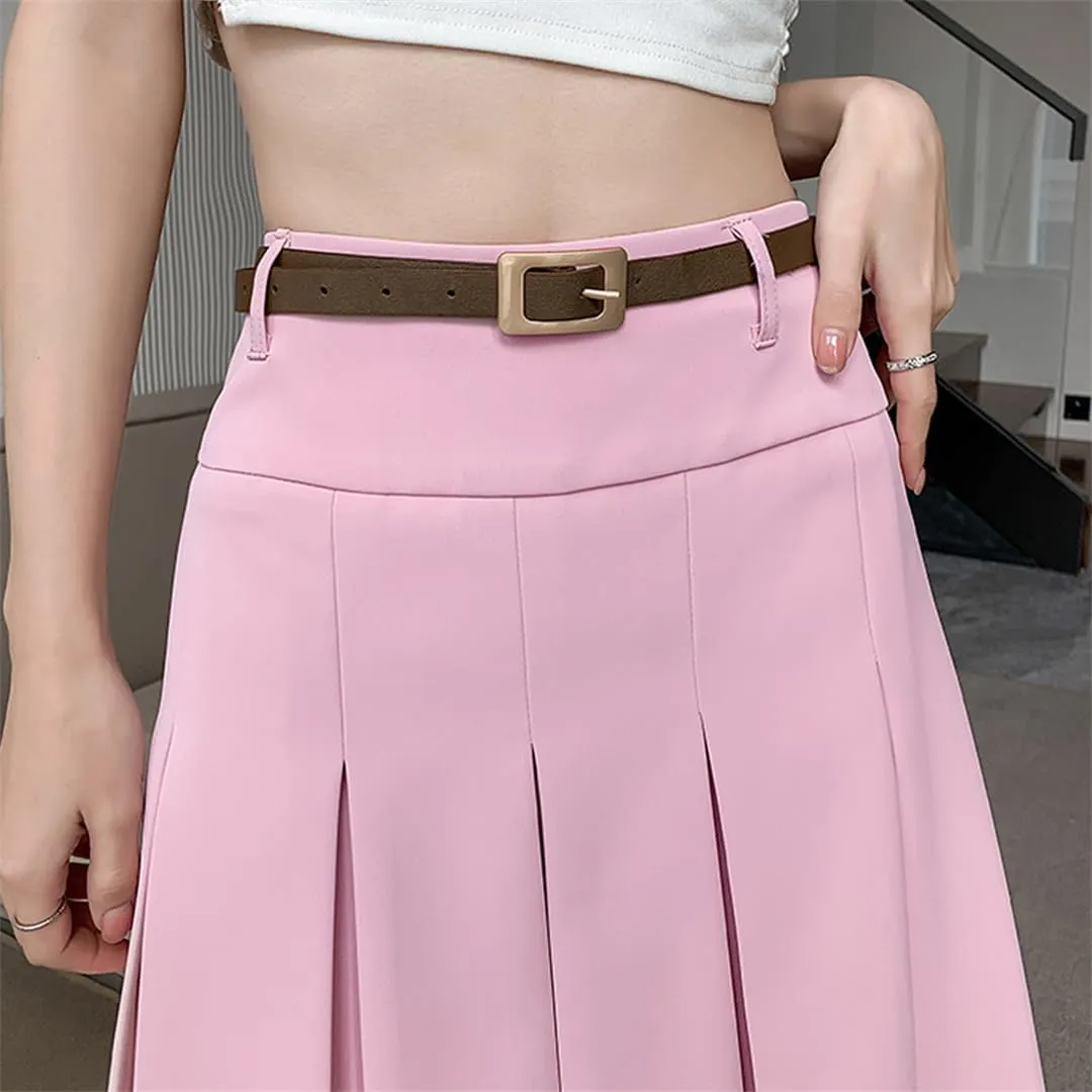 Ladies and Girls High Waist A-Line Pleated Skirts Spring Summer All-Match Streetwear Midi Skirts