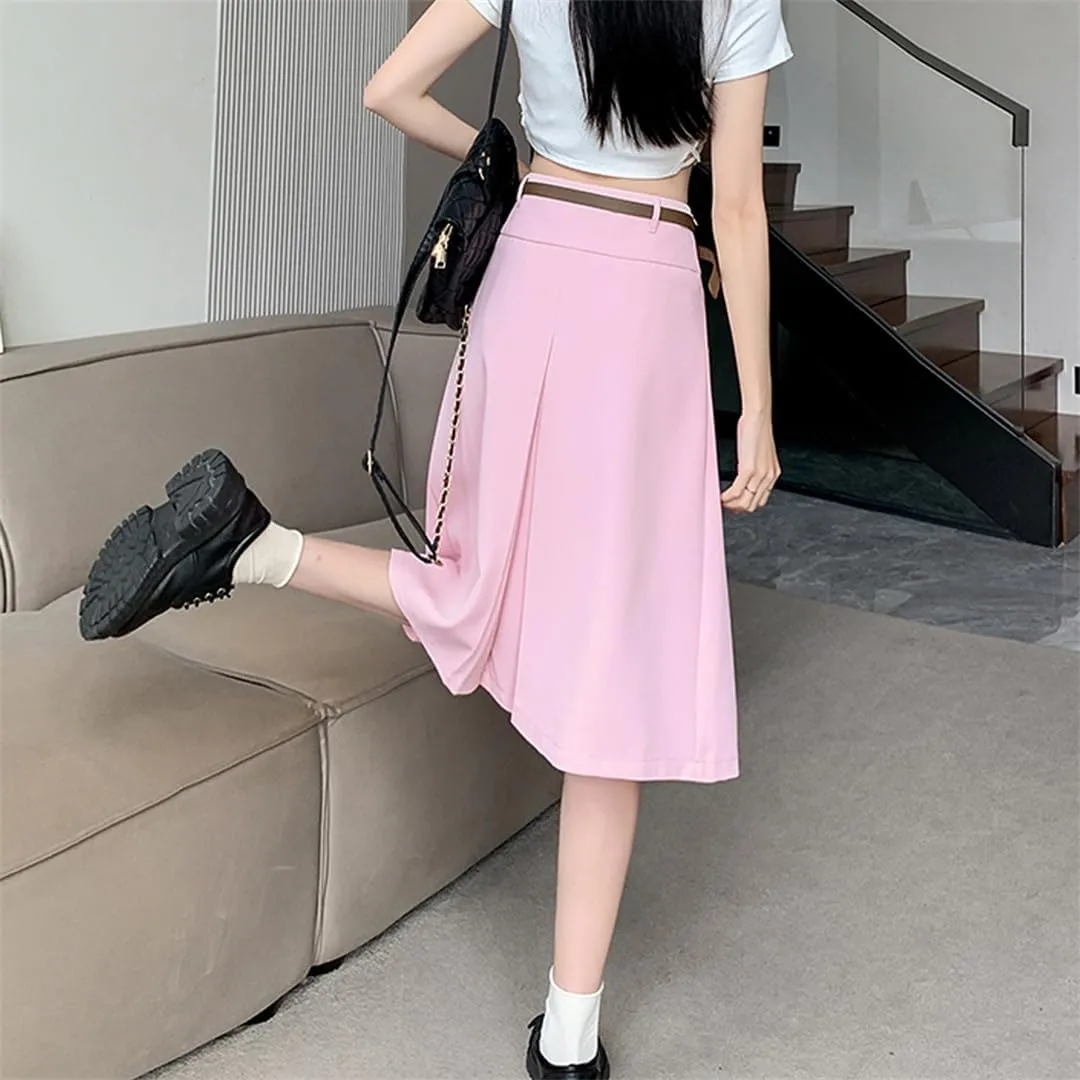 Ladies and Girls High Waist A-Line Pleated Skirts Spring Summer All-Match Streetwear Midi Skirts