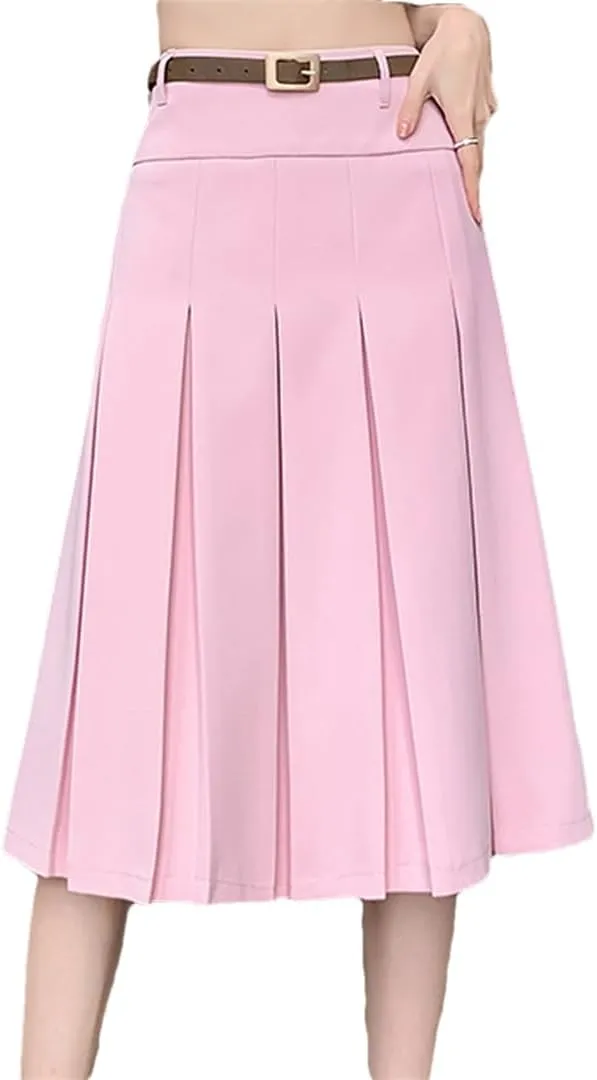 Ladies and Girls High Waist A-Line Pleated Skirts Spring Summer All-Match Streetwear Midi Skirts