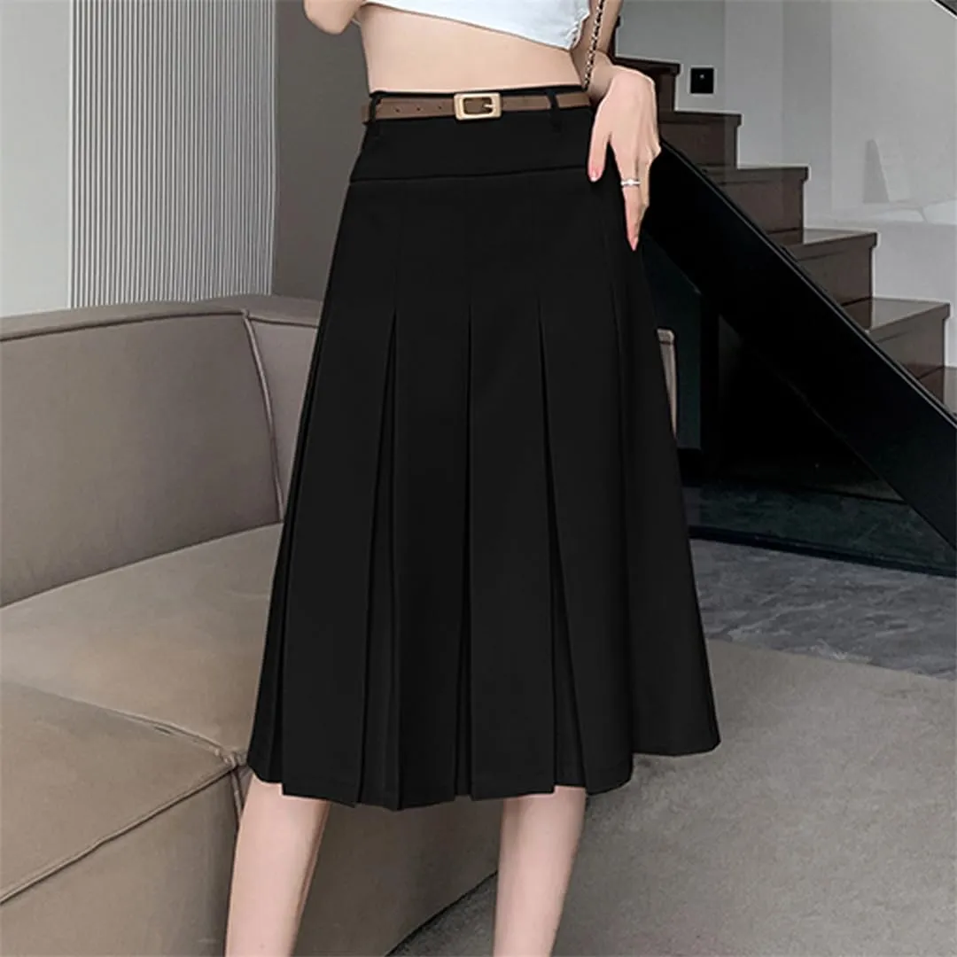 Ladies and Girls High Waist A-Line Pleated Skirts Spring Summer All-Match Streetwear Midi Skirts