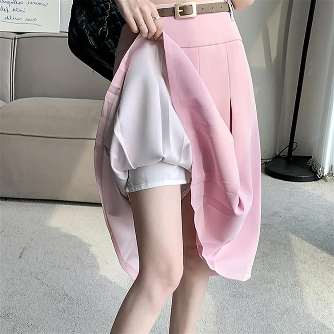 Ladies and Girls High Waist A-Line Pleated Skirts Spring Summer All-Match Streetwear Midi Skirts