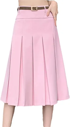 Ladies and Girls High Waist A-Line Pleated Skirts Spring Summer All-Match Streetwear Midi Skirts