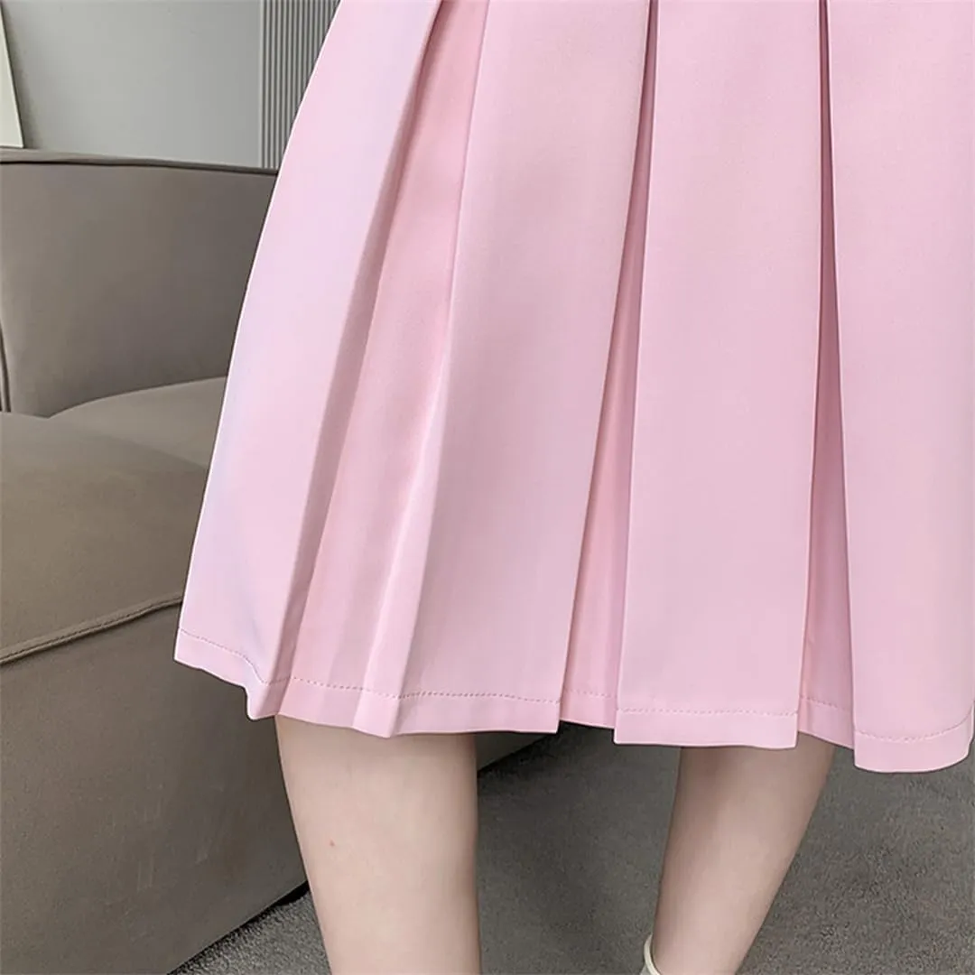 Ladies and Girls High Waist A-Line Pleated Skirts Spring Summer All-Match Streetwear Midi Skirts