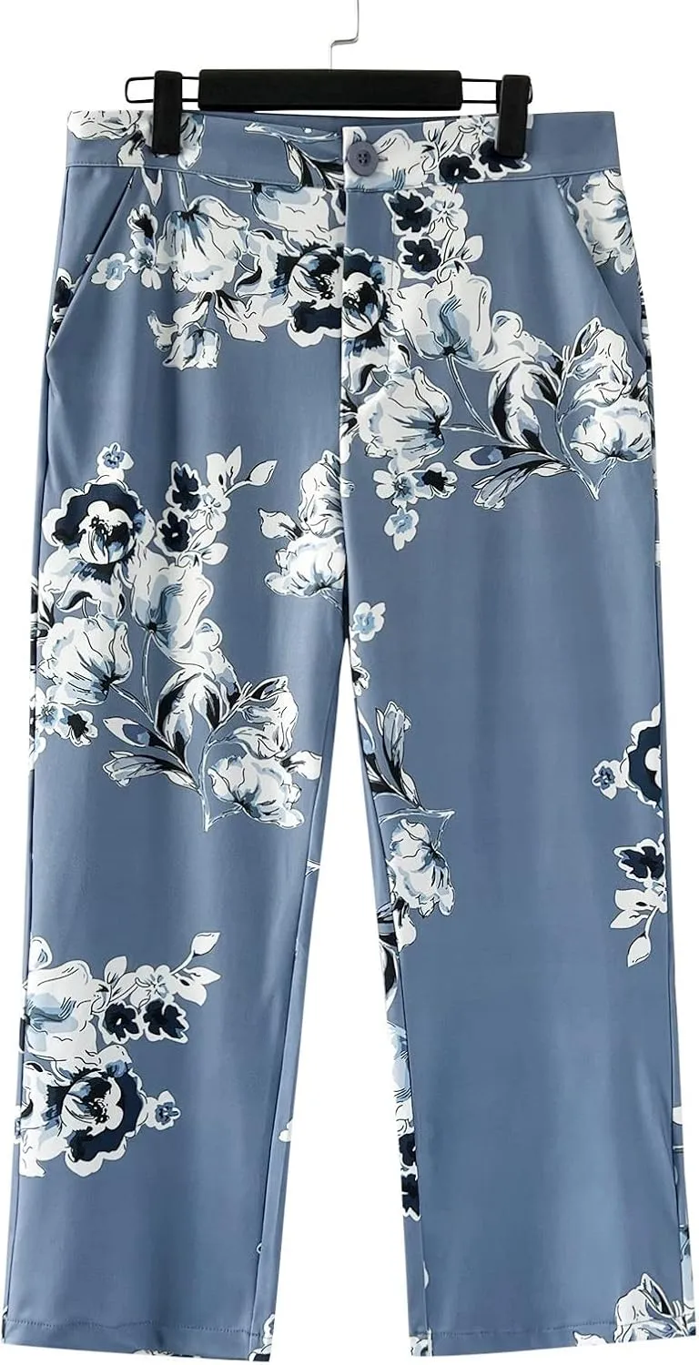 Ladies Casual Printed 3/4 Sleeve Suit Top Suit Pants Set Dressy Jumpsuits for Women Evening Party