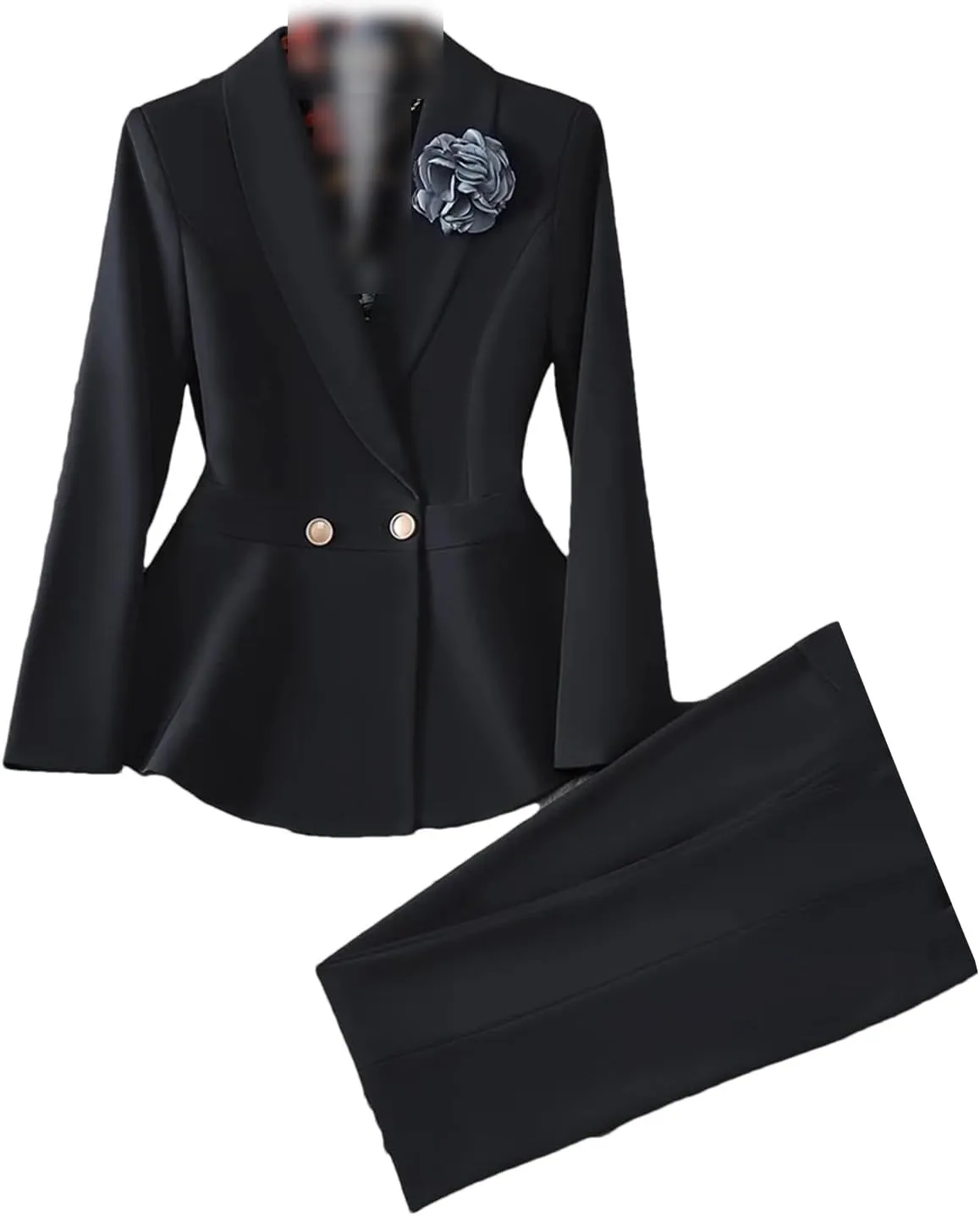Ladies Elegant Pant Suit Women Slim Ruffle Jacket Blazer and Trouser Work Wear Formal 2 Piece Set