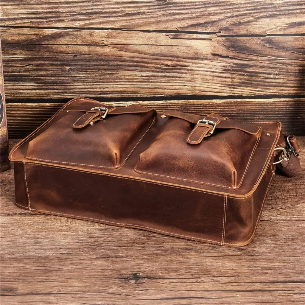 Large Leather Briefcase Bag Laptop Handbags Computer Bag for Men Male Leather Briefcase for Business Travel