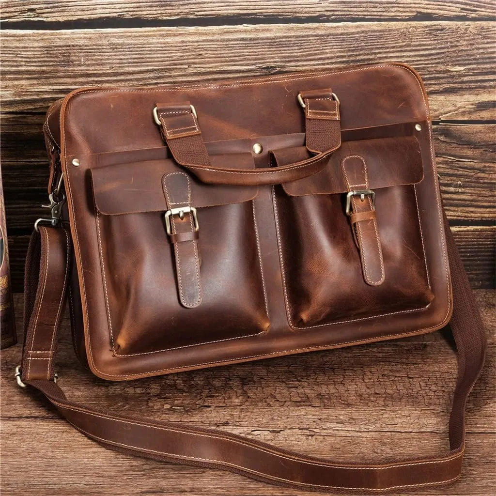Large Leather Briefcase Bag Laptop Handbags Computer Bag For Men Male Leather Briefcase For Business Travel