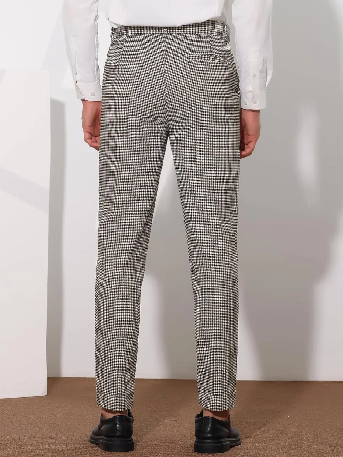Lars Amadeus Plaid Pants for Men's Slim Fit Flat Front Business Dress Chinos Plaid Pants