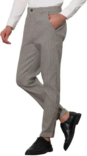 Lars Amadeus Plaid Pants for Men's Slim Fit Flat Front Business Dress Chinos Plaid Pants