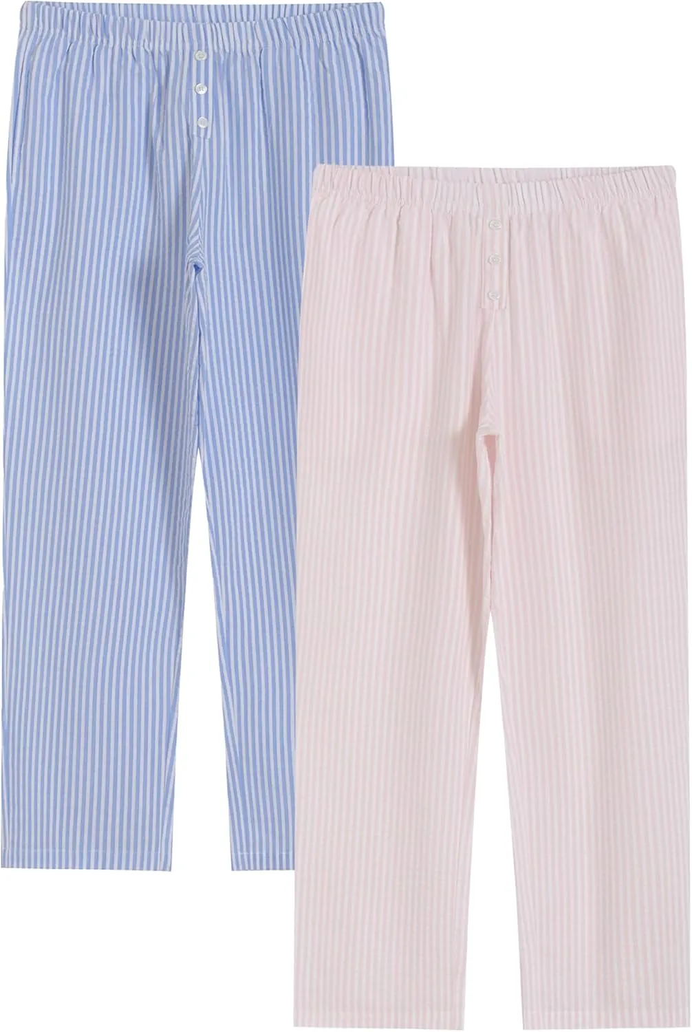 Latuza Women's 2 Pack Cotton Pajama Pants Seersucker Lounge Pants with Pockets