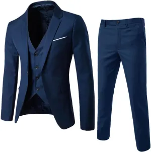 LCMTWX Men'S Suit Slim 3 Suit Business Wedding Party Jacket Vest & Pants Coat Black Suits for Men Black Suit for Men Men'S