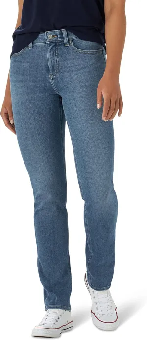 Lee Women's Petite Ultra Lux Mid Rise Slim Fit Straight Leg Jean