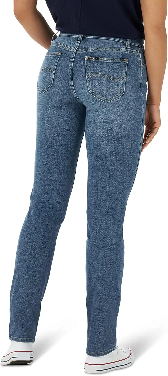 Lee Women's Petite Ultra Lux Mid Rise Slim Fit Straight Leg Jean