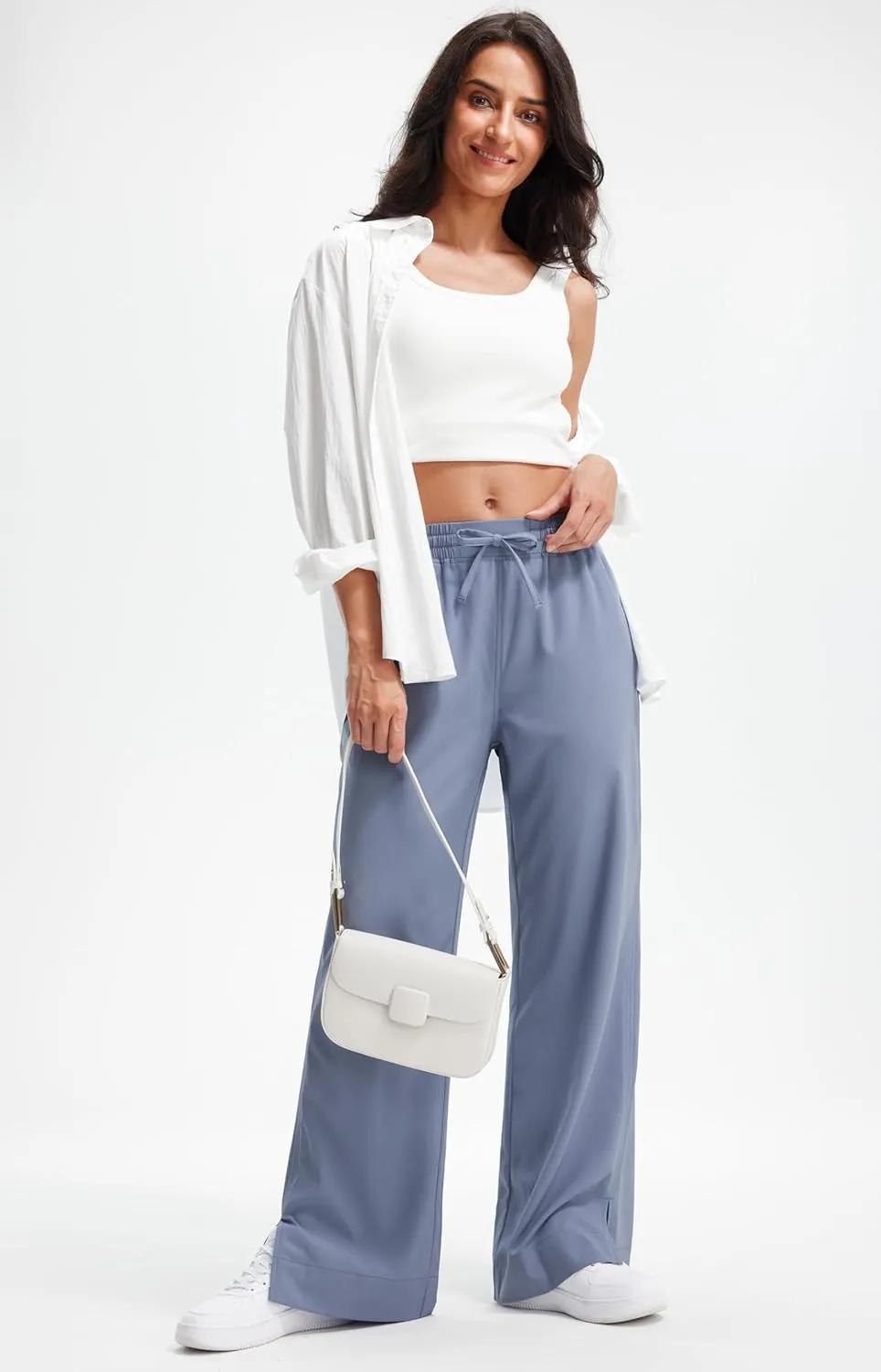 Libin Women's Lightweight Wide Leg Pants 27"/29" High Waisted Casual Work Pants Lounge Flowy Trousers with Pockets