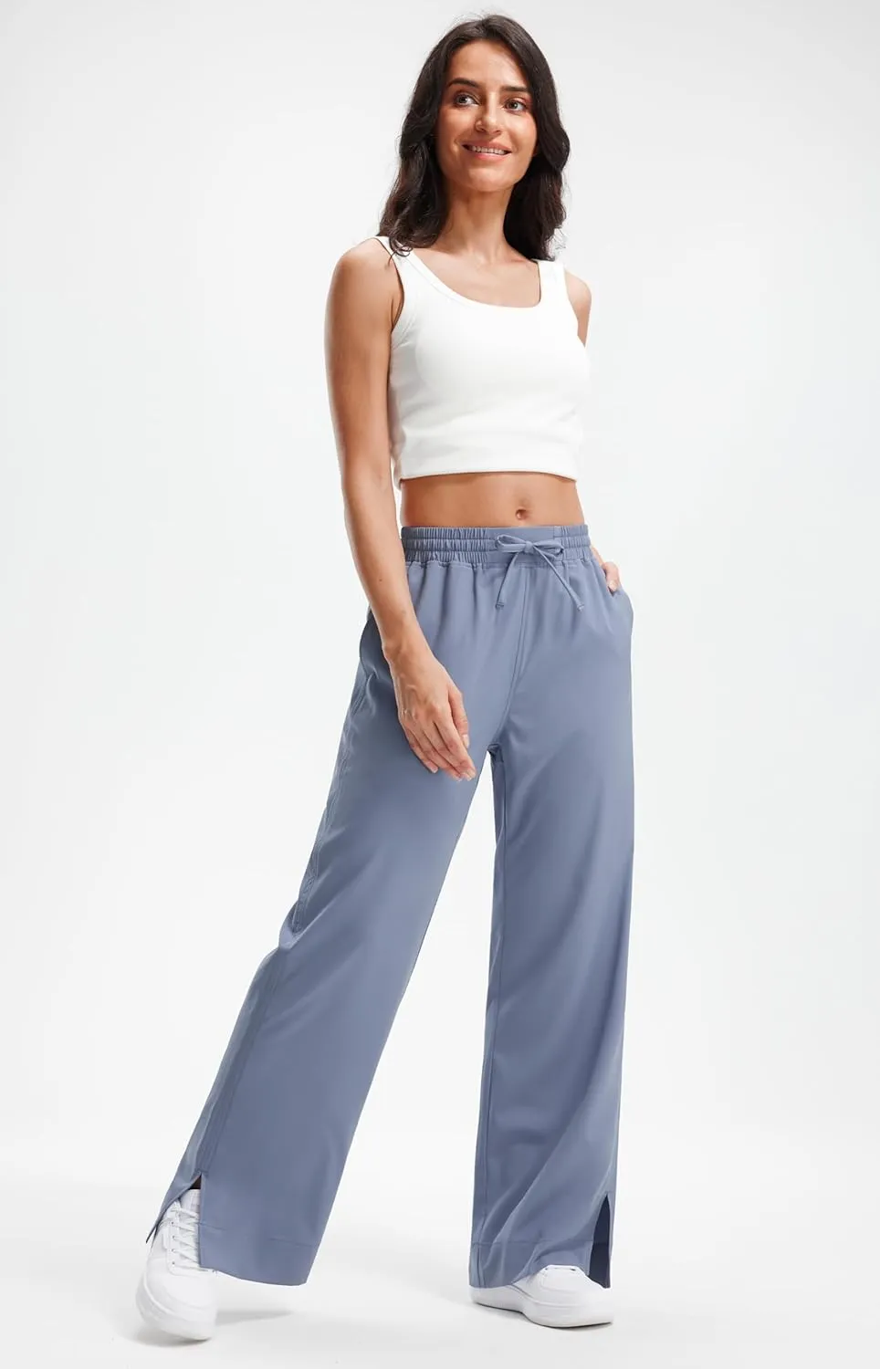 Libin Women's Lightweight Wide Leg Pants 27"/29" High Waisted Casual Work Pants Lounge Flowy Trousers with Pockets