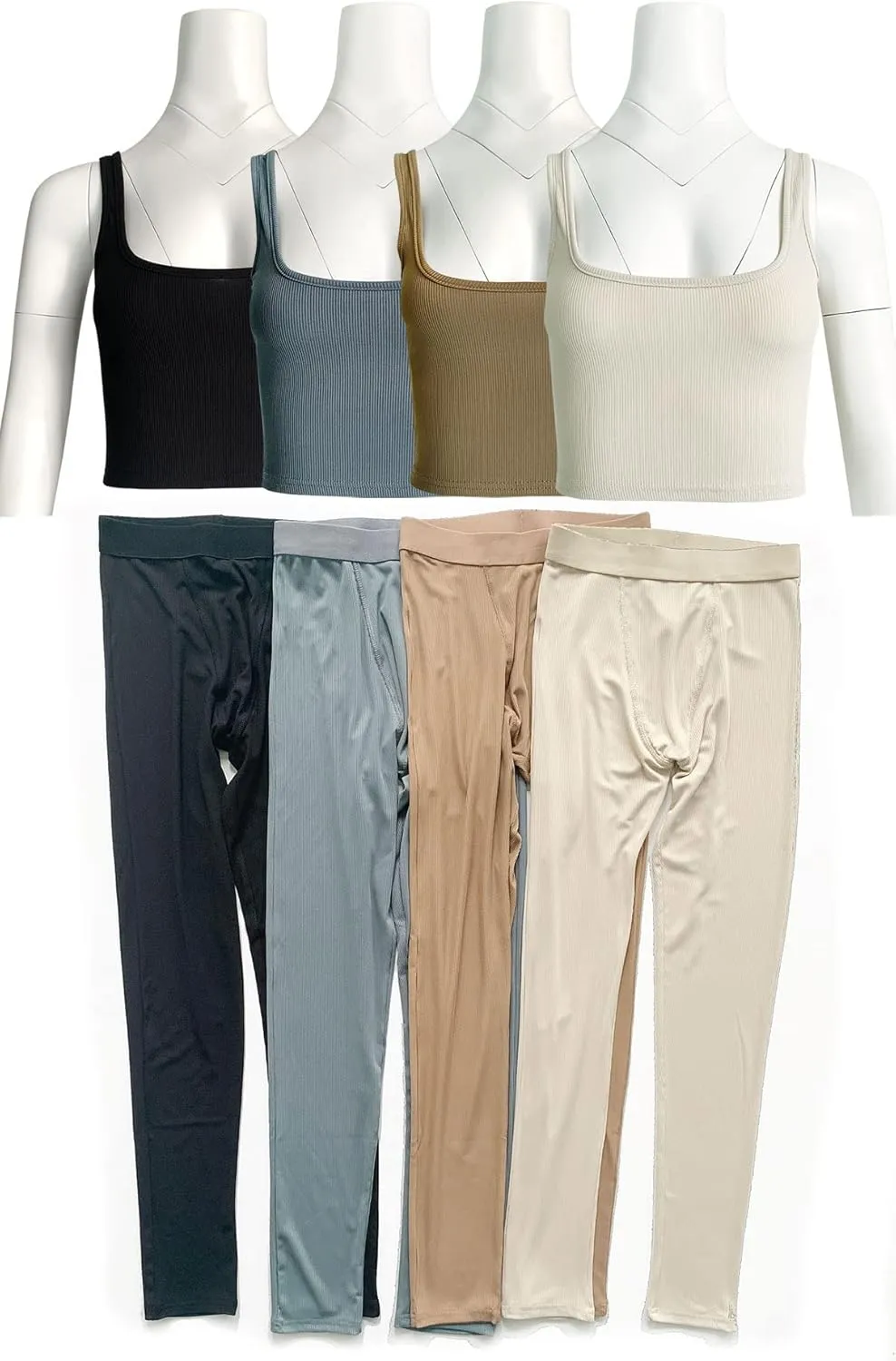 LICOBOD Casual Workout Sets 2 Piece Outfits for Women Ribbed Crop Tank Top High Waist Yoga Leggings Lounge Wear Tracksuit