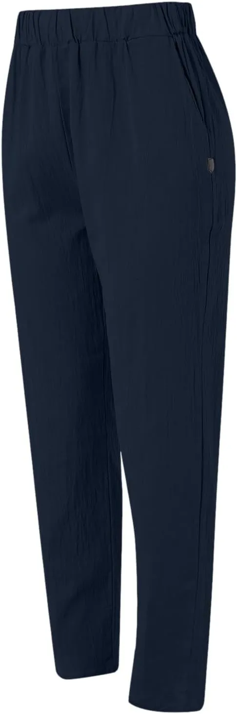 Linen Pants for Women Trendy Elastic Wasit Casual Wide Leg Trousers Ladies Beach Pants with Pockets Summer Clothes