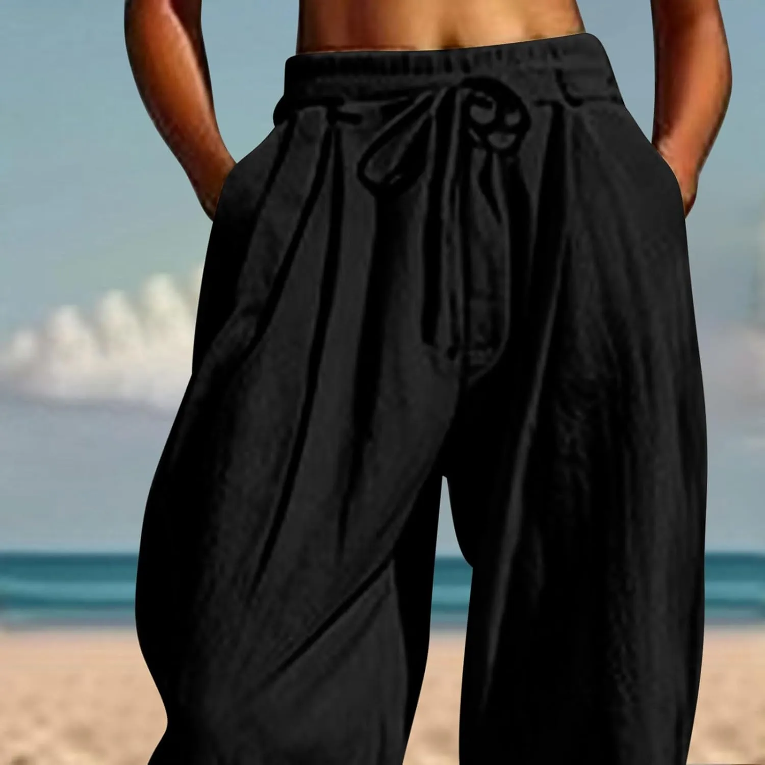 Linen Pants for Women Trendy Summer Bloomers Cinch Bottom Cropped Pant Casual Drawstring Waist Trouser wit Pockets