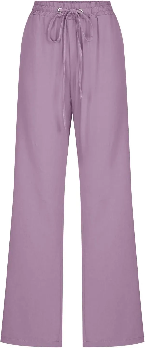 Linen Pants Women Summer Loose Mid Waisted Breathable Trousers Casual Fall Long Comfy Lounge Pants with Pockets