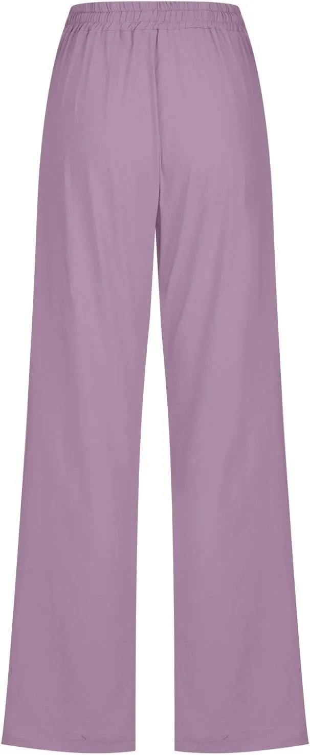 Linen Pants Women Summer Loose Mid Waisted Breathable Trousers Casual Fall Long Comfy Lounge Pants with Pockets